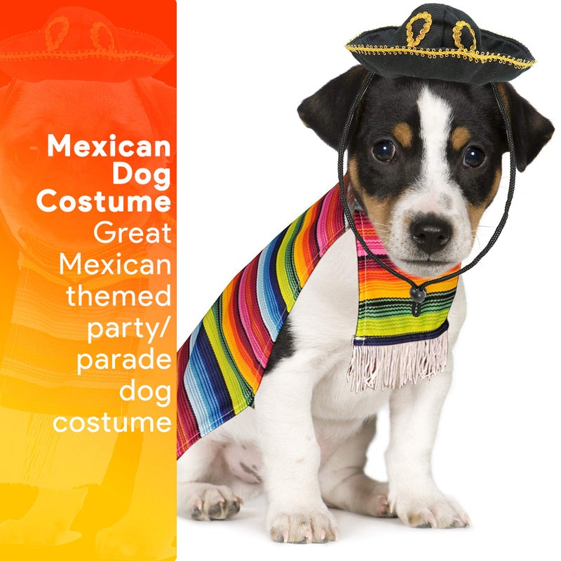 Skeleteen Mexican Serape Dog Costume - Cinco de Mayo Poncho and Sombrero Costumes for Pets (Size XL) - Small Breeds Multicolored - Image 2